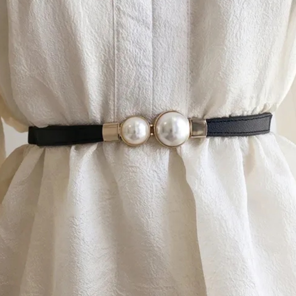 NEW| Women’s Thin Statement Black Pearl Chic & Trendy Belt - Picture 6 of 10